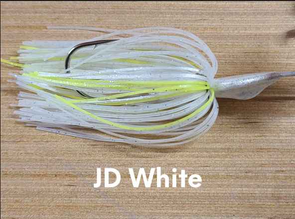 Buy jd-white-white-w-hologram-silver-flake-body-white-w-chart-skirt-w-silver-blades PRECISION TACKLE CO. B DOG DOUBLE BUZZ