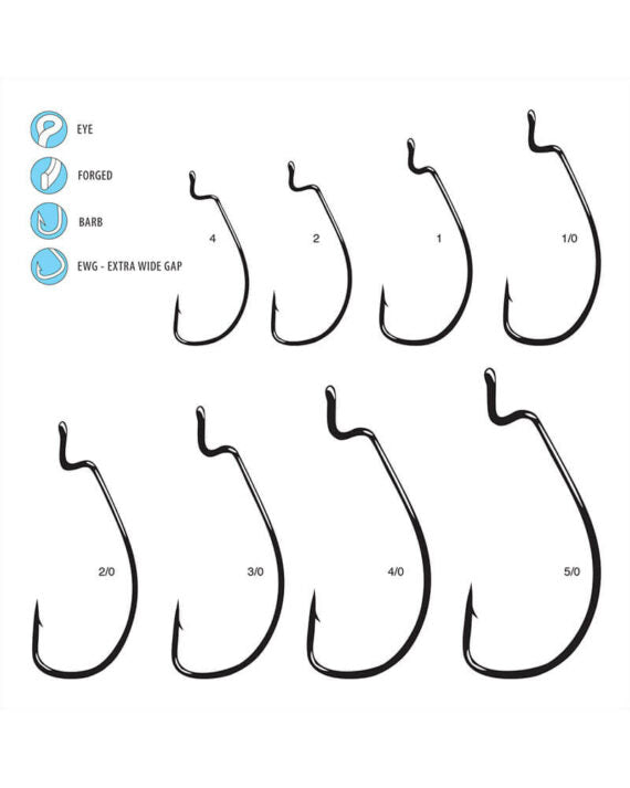 Hameçons Ryugi Infini Offset Worm Hooks – Taille 2/0 – Lot De 7 – Noir – Modèle HIN051 (8497)