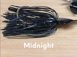 Buy midnight-black-body-black-skirt-w-hologram-flake-w-black-blades PRECISION TACKLE CO. B DOG DOUBLE BUZZ