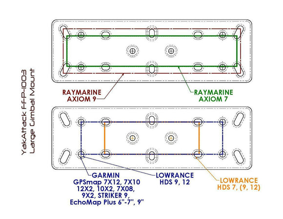 YAKATTACK RECTANGULAR FISH FINDER MOUNT W/ TRACK MOUNTED LOCKNLOAD MOUNTING SYSTEM