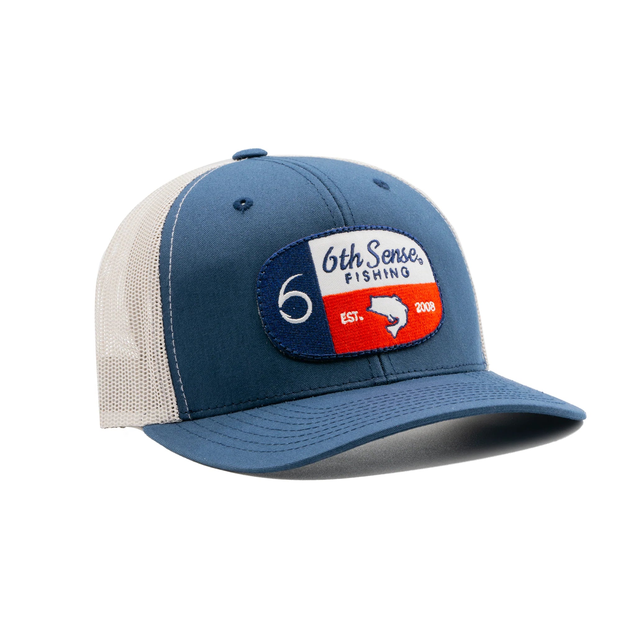 Mossy Oak Blue Inshore Curved Bill White Mesh Trucker Snapback Hat Cap Fishing