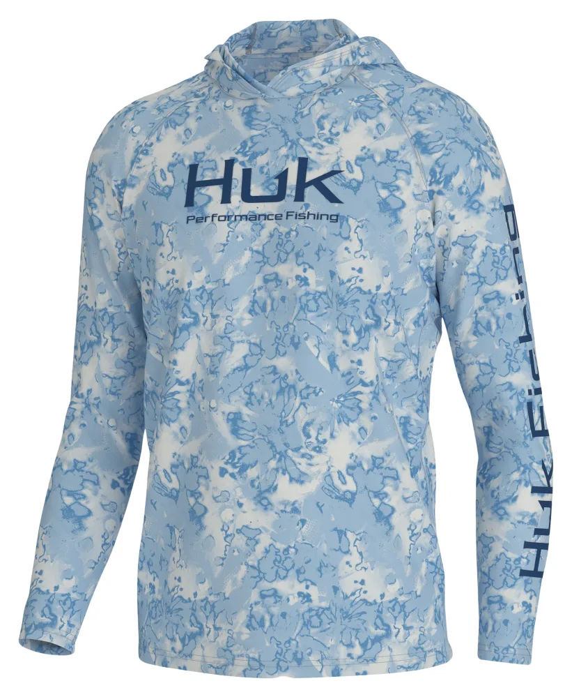 Huk Men's Pursuit Fin Flats Hoodie, Medium, Crystal Blue
