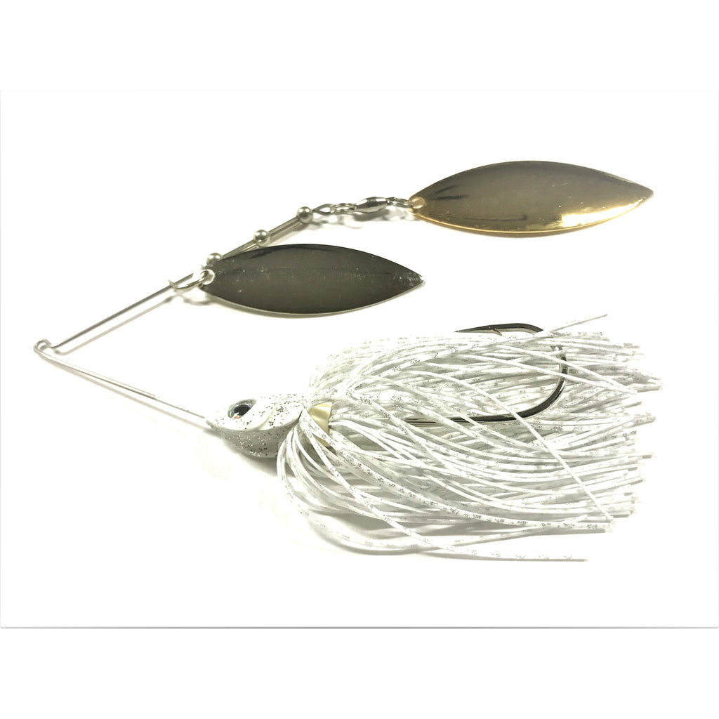 White Spinnerbait - Smooth Nickel Indiana and Gold Colorado Blades
